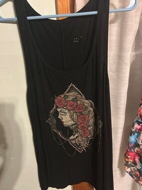 torrid Black Tank Top with Rose Skull Graphic